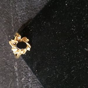 Black Onyx w/3 small CZ Stones Gold Overlay Ring